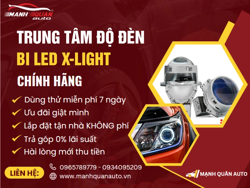 Độ đèn bi led x-light cho ô tô giá rẻ tại Mạnh Quân Auto