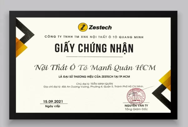 Giấy chứng nhận đại lý Zestech - Mạnh Quân auto