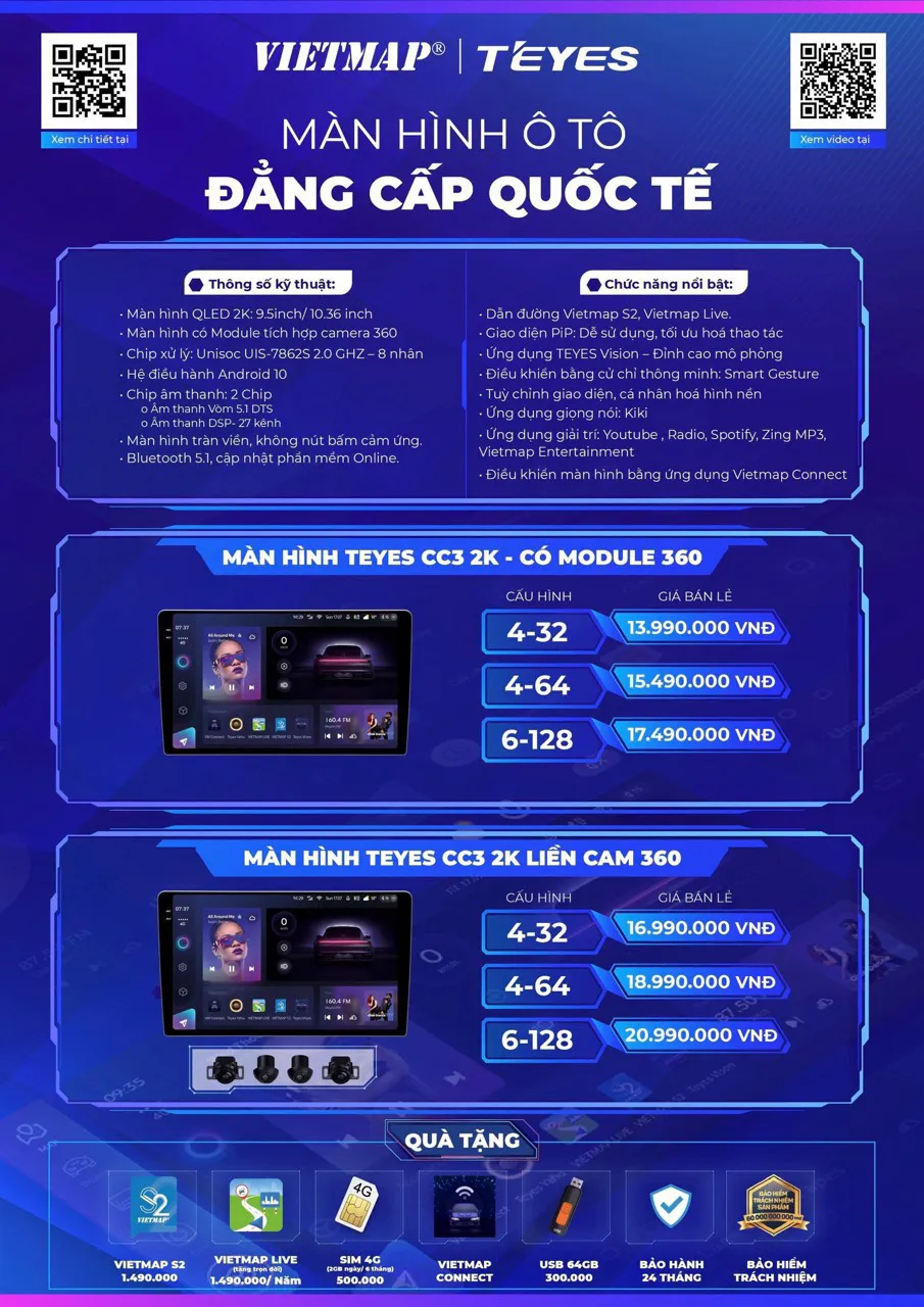 Bảng giá màn hình android Teyes tại Mỹ Tho - Tiền Giang