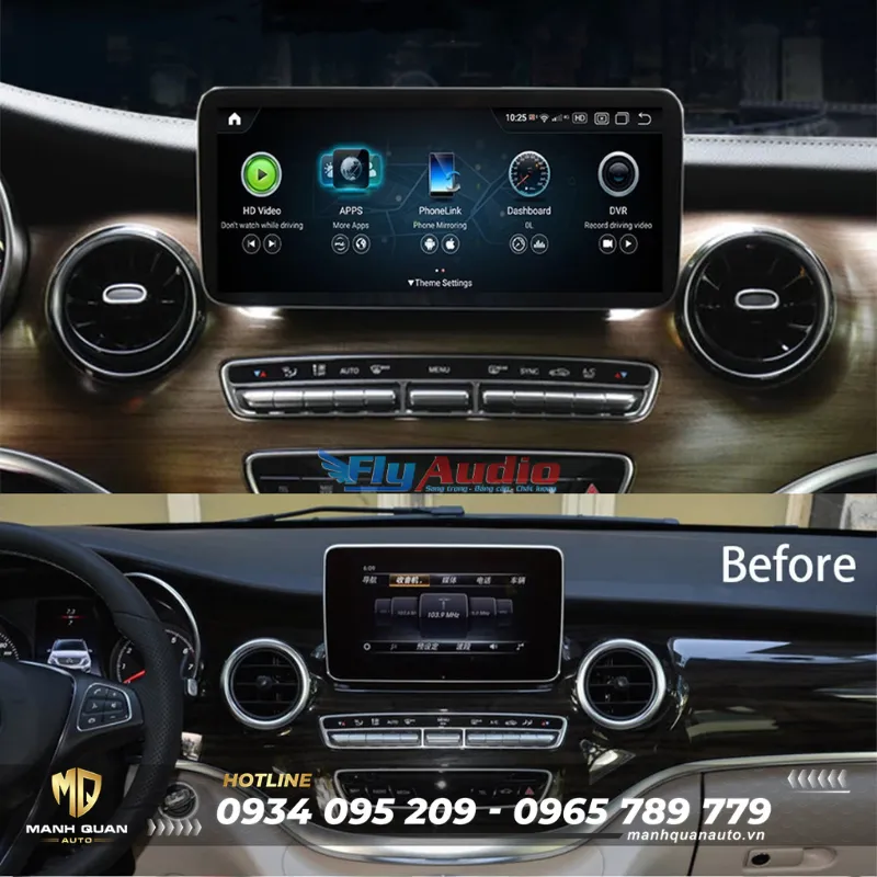 Trước và sau khi lắp màn hình android cho Mercedes Benz V-Class 2020-2023