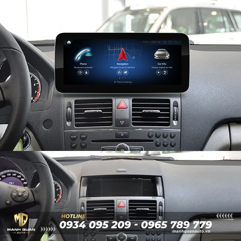 Trước và sau khi lắp màn hình android Fly cho Mercedes Benz C Class 2007-2010