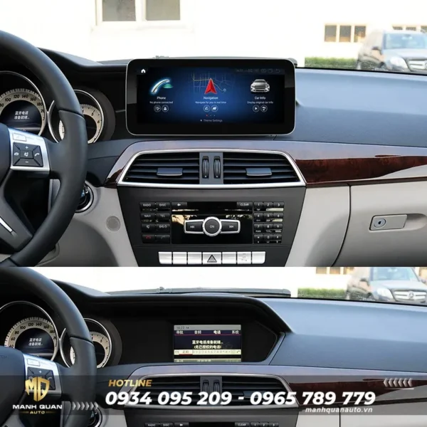 Trước và sau khi lắp màn hình android Fly cho Mercedes Benz C Class 2011-2015