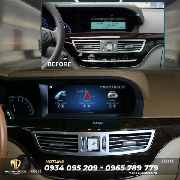 Trước và sau khi lắp màn hình android Fly cho Mercedes Benz S Class 2005-2013