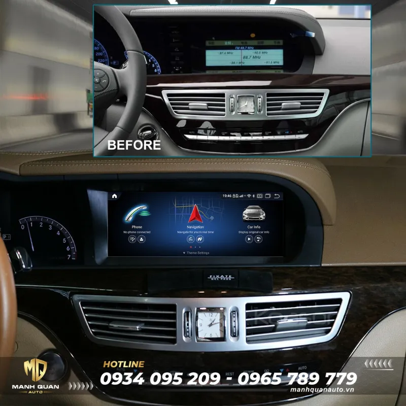 Trước và sau khi lắp màn hình android Fly cho Mercedes Benz S Class 2005-2013