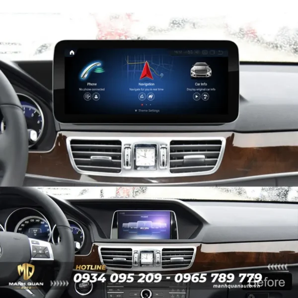 Trước và sau khi lắp màn hình android Fly cho Mercedes E Class 2009-2015