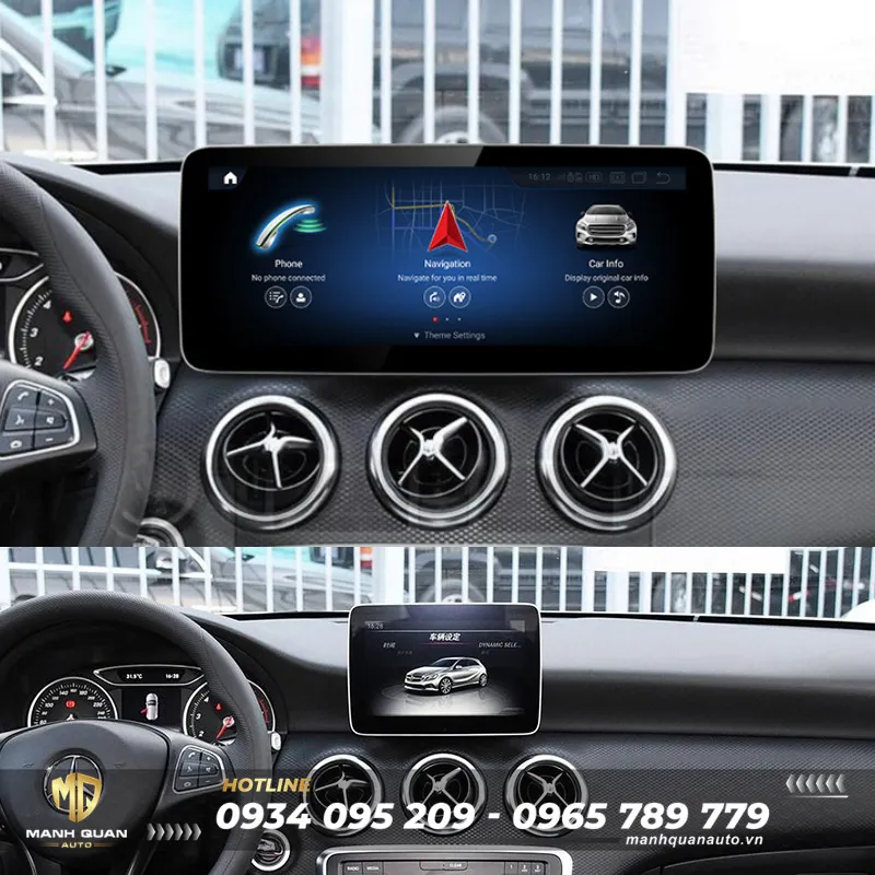 Trước và sau khi lắp màn hình android liền camera Fly cho Mercedes Benz CLA 2011-2018