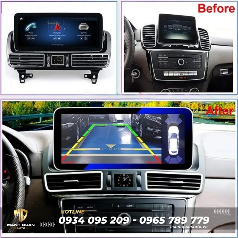 Trước và sau khi lắp màn hình android Fly cho Mercedes Benz GLE, GLS 2016-2019