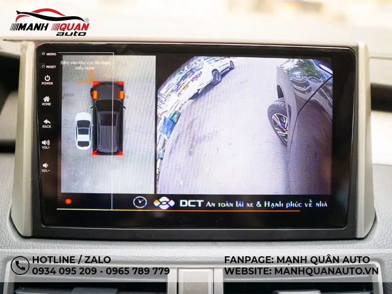 Camera 360 độ DCT có thể hiển thị toàn bộ các góc ở bánh xe khi lùi hay rẽ trái phải.