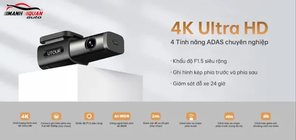 Camera hành trình Utour C2L độ phân giải lên đến 4K Ultra HD (3840 x 2140 pixels)