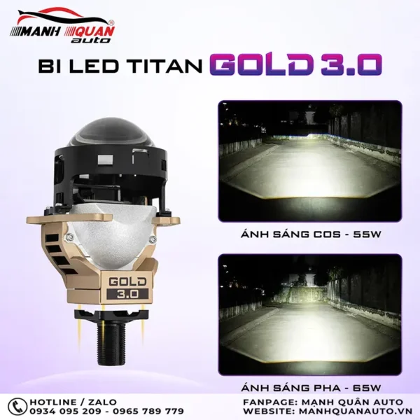 Ánh sáng cos và pha của bi Led Titan Gold 3.0