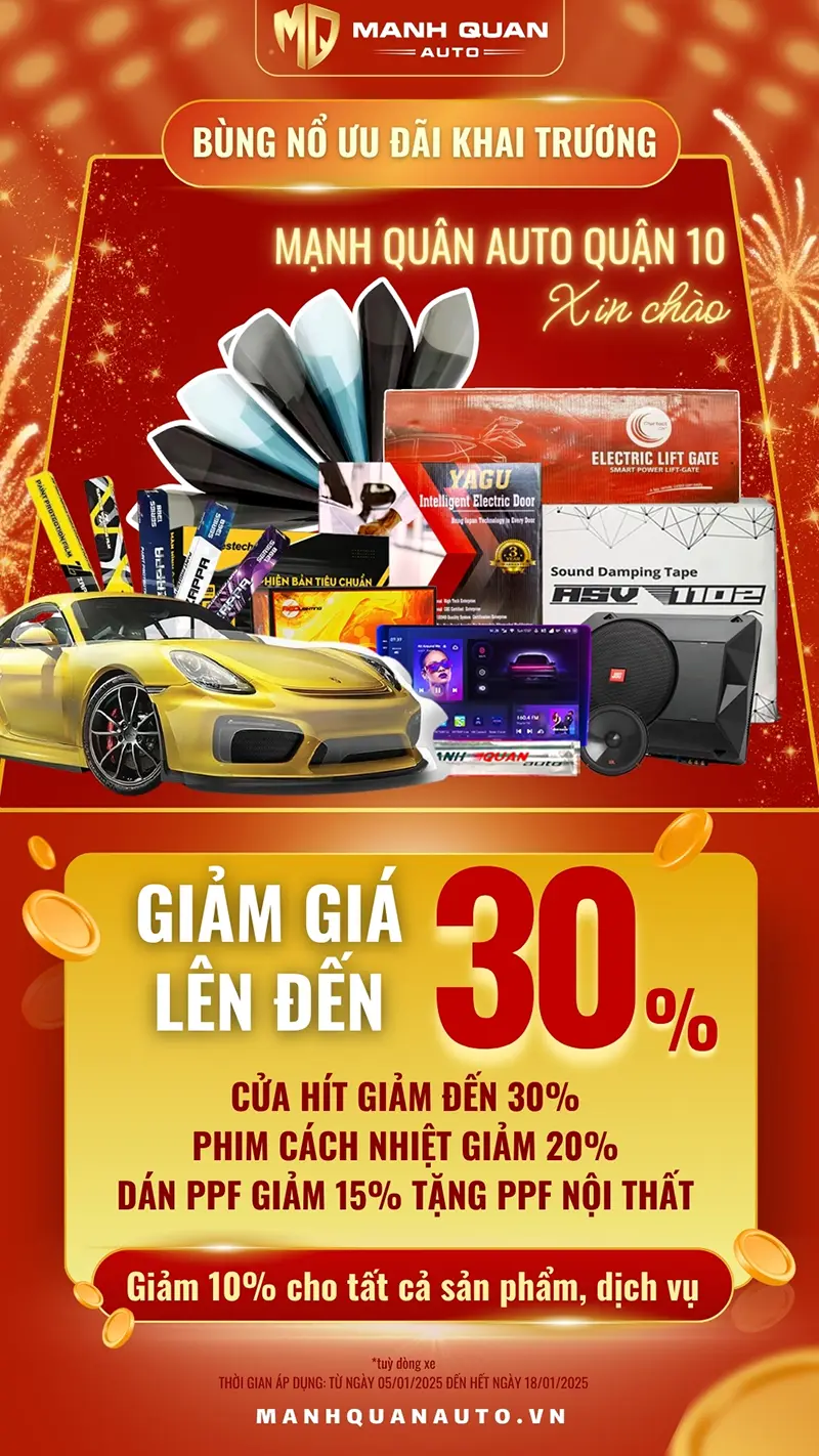 Giảm giá đến 30% cho tất cả các sản phẩm dịch vụ tại các chi nhánh của Mạnh Quân Auto