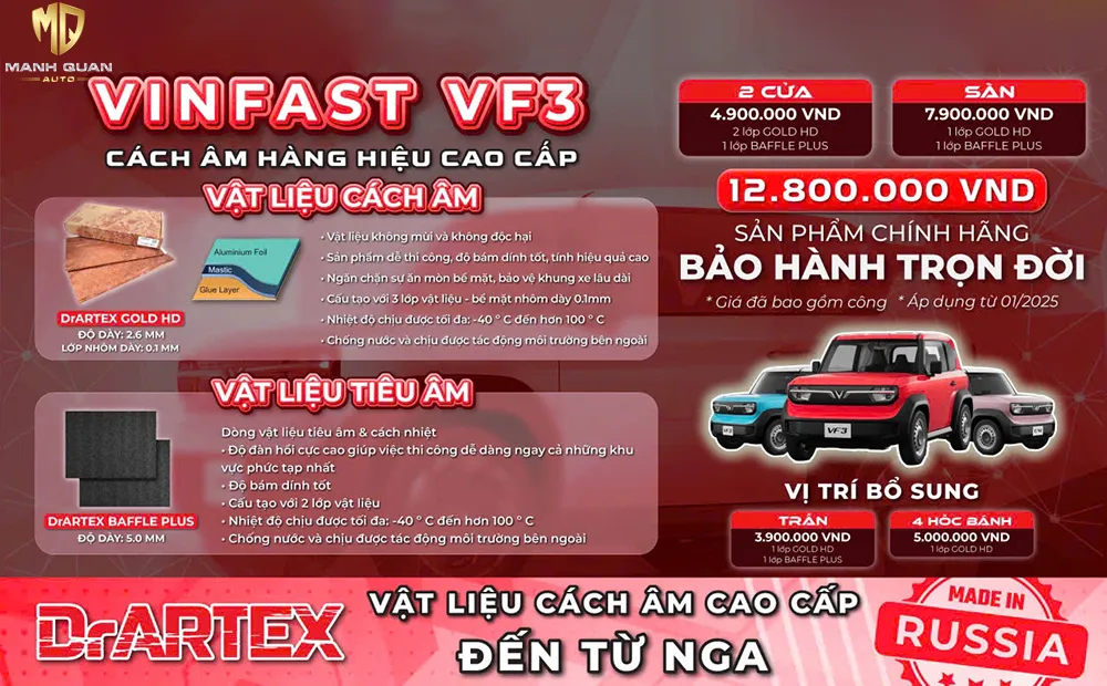 Bảng giá cách âm Dr.Antex cho Vinfast VF3