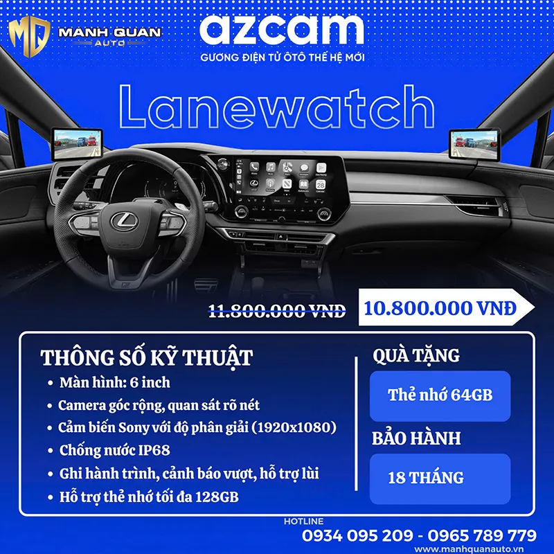 Bảng giá gương điện tử chiếu hậu AZcam Lanewatch