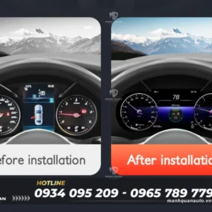Màn Hình Đồng Hồ LCD Mercedes C & GLC 2015-2019 12.3” Trước và sau khi lắp màn hình đồng hồ LCD Mercedes C & GLC 2015-2019