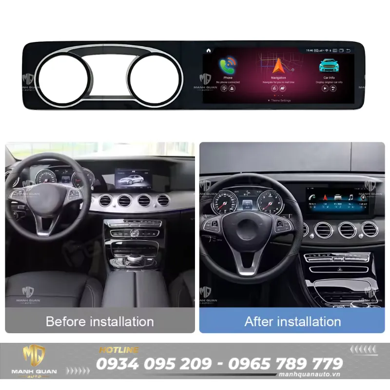 Trước và sau khi lắp màn hình Fly cho Mercedes E-Class W213 2016-2019