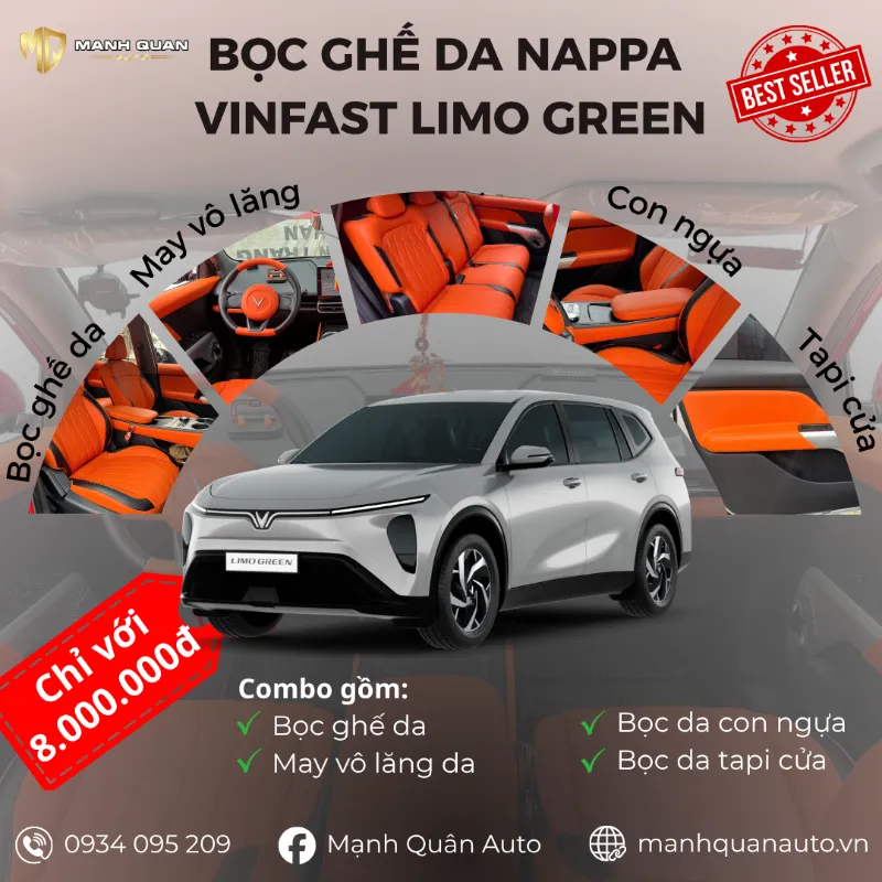 Bọc Ghế Da VinFast Limo Green Combo bọc ghế da Nappa Limo Green chỉ với 8.000.000đ