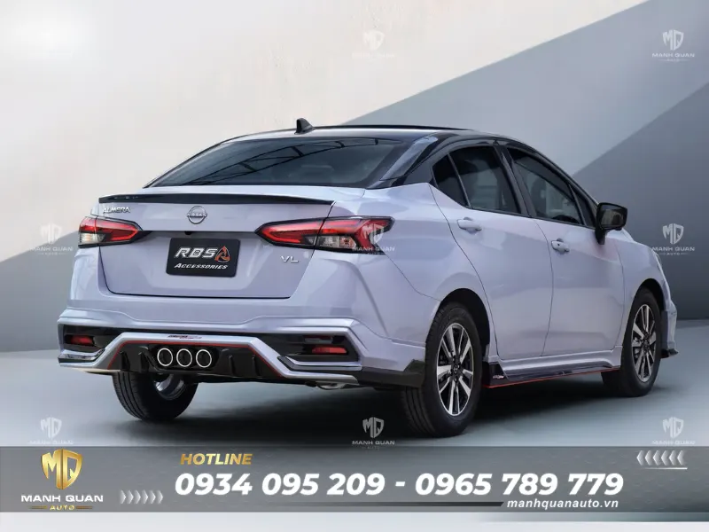 Bodykit Nissan Almera 2023 mẫu IDEO Speed Cận cảnh ốp cản sau 3 pô tròn độc đáo